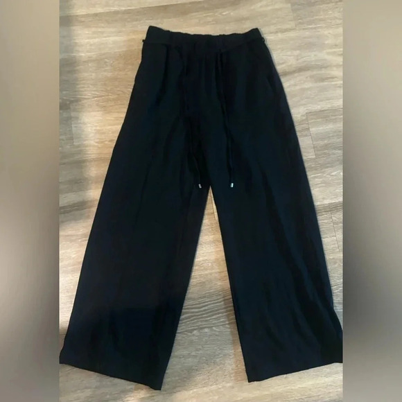 Zara wide leg elastic tie waist back front pockets black pants L - Picture 6 of 7